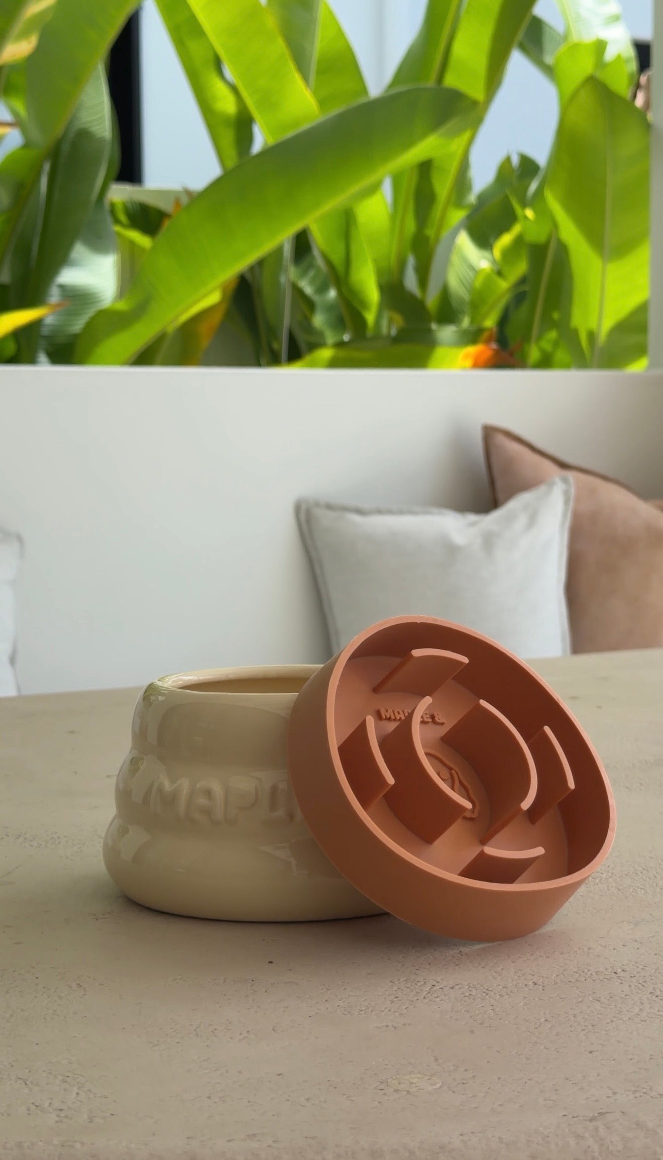 Slow feeder insert by Maple & for ceramic dog bowls, designed for long-eared breeds