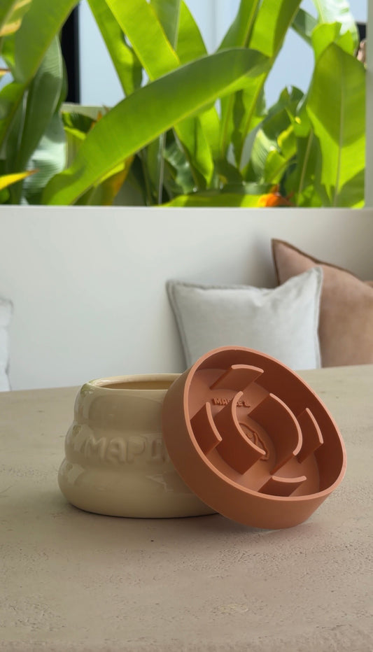 Slow feeder insert by Maple & for ceramic dog bowls, designed for long-eared breeds